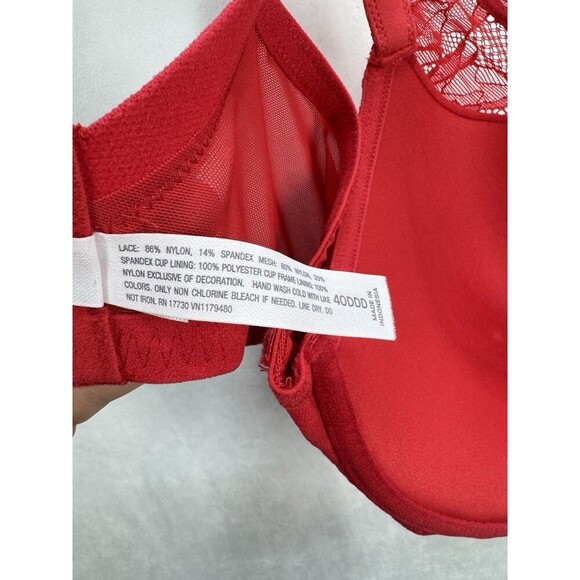 Auden ‘The Sublime’ Plunge Push-Up Bra Size 40DDD Red Lace Underwire EUC - Picture 6 of 7